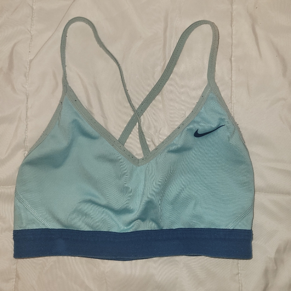 Nike Women's Light Blue Sports Bra with Dark Blue Band